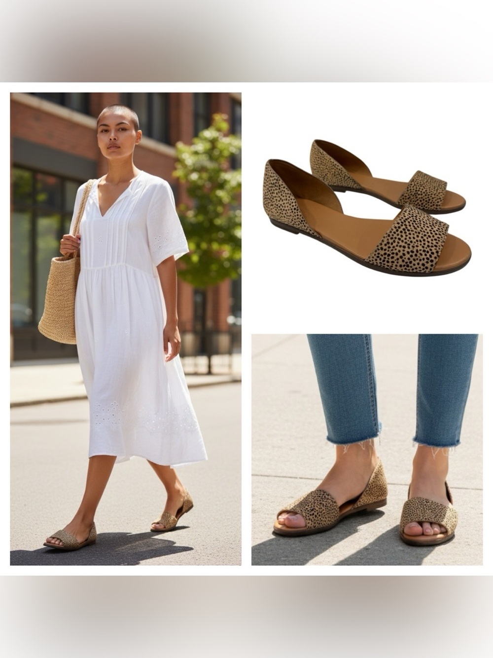 Leopard Print D'Orsay Flat Sandals in Tan